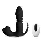 12 Speed Remote Control Silicone Thrusting Vibrator with Sucking Function - Black