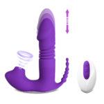 12 Speed Remote Control Silicone Thrusting Vibrator with Sucking Function - Purple