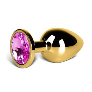 Golden Metallic Anal Plug with Purple Diamond - L