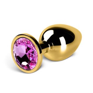 Golden Metallic Anal Plug with Purple Diamond - M