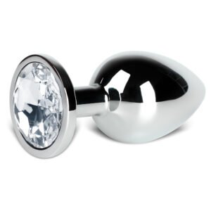 Silver Anal Plug with Clear Diamond - L