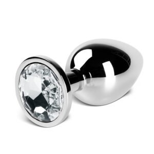 Silver Anal Plug with Clear Diamond - M