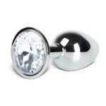 Silver Anal Plug with Clear Diamond - S
