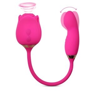 10 Speed Silicone Clitoral Rose with Tongue Licking & Wiggling Vibrator - Pink