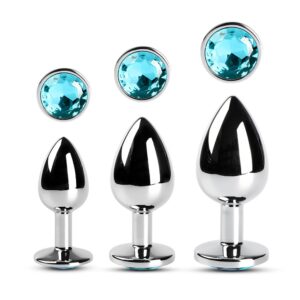 Silver Metallic Anal Plug with Blue Diamond