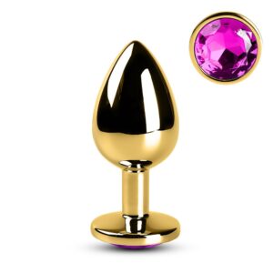 Golden Metallic Anal Plug with Purple Diamond - M