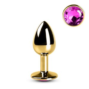 Golden Metallic Anal Plug with Purple Diamond - S
