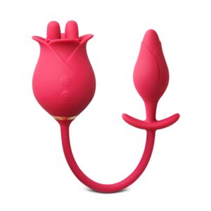 Silicone Clitoral Rose Stimulator with Vibrating Anal Plug