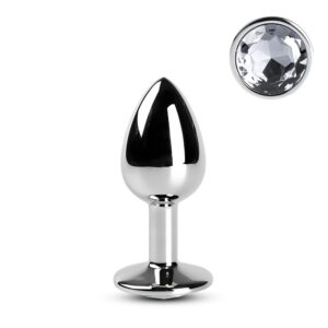 Silver Anal Plug with Clear Diamond - S