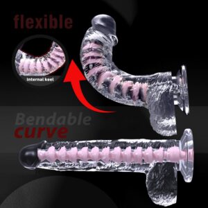 Clear Dildo with Textured Pink Spiral Core & Suction Cup 19CM