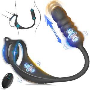 Thrusting &Vibrating Prostate Massage with Dual Cock Rings & Remote Control