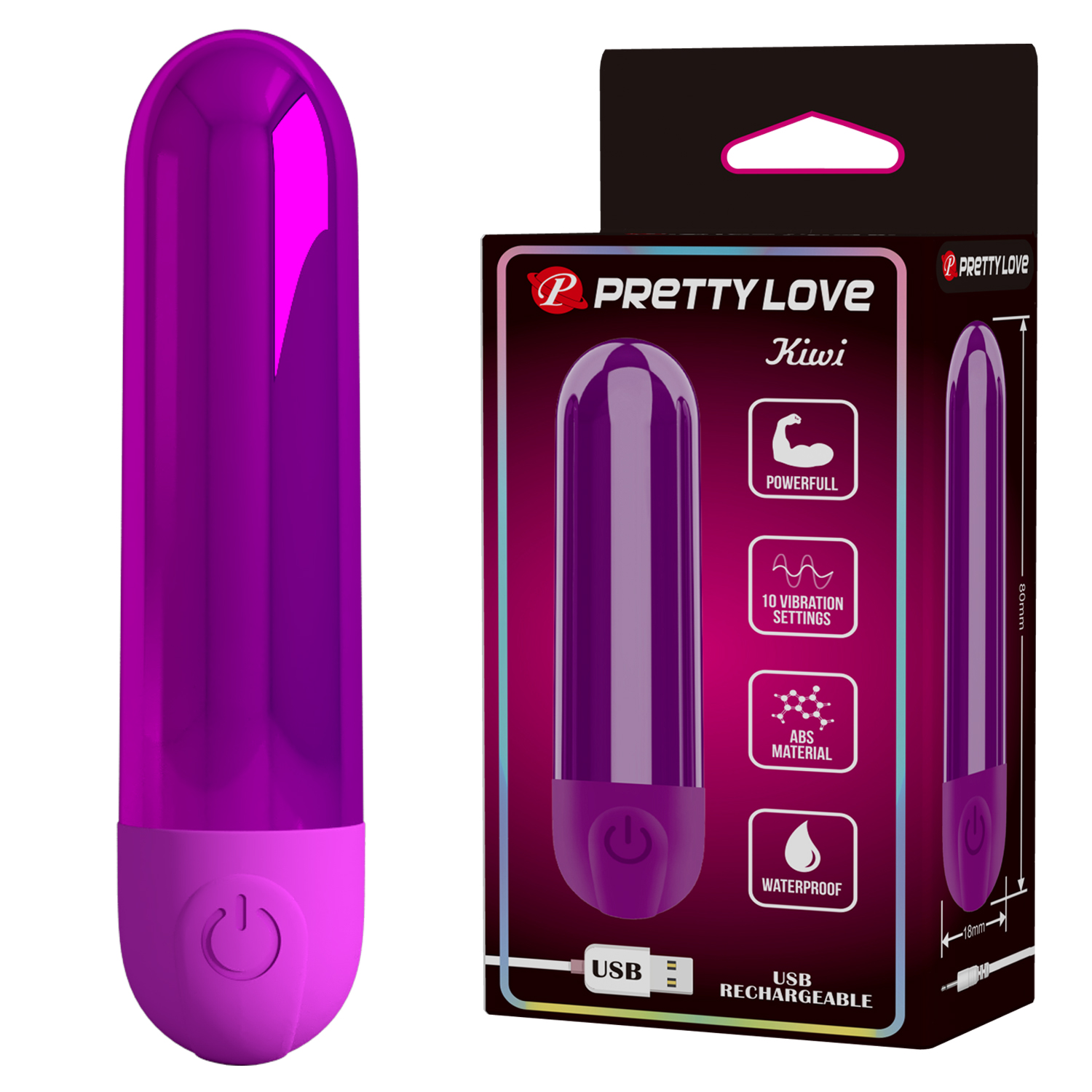 PRETTYLOVE - 10 Vibrations Recharging Bullet - Purple